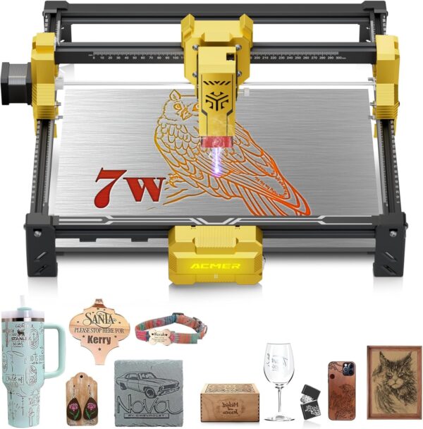 S2 Laser Engraver 7000mW/12000mW Laser Engraving Machine 0.01mm Ultra-Thin Engraving Precision Laser Cutter for Wood, 10000mm/min Laser Class 4